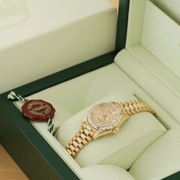 ROLEX LADIES PRESIDENT FACTORY JUBILEE DIAMOND 18K GOLD WATCH